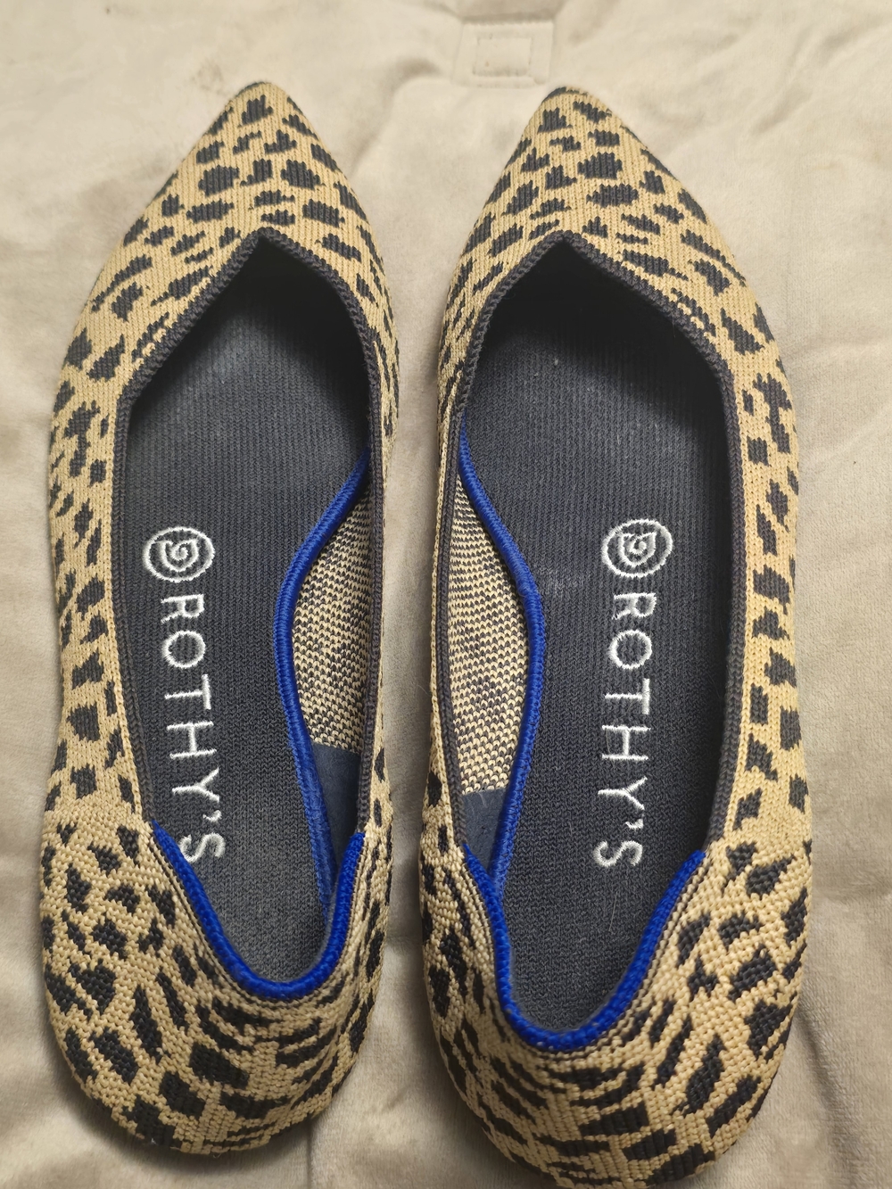 Rothy's Leopard-Print Pointed Toe Flats in Tan and Black